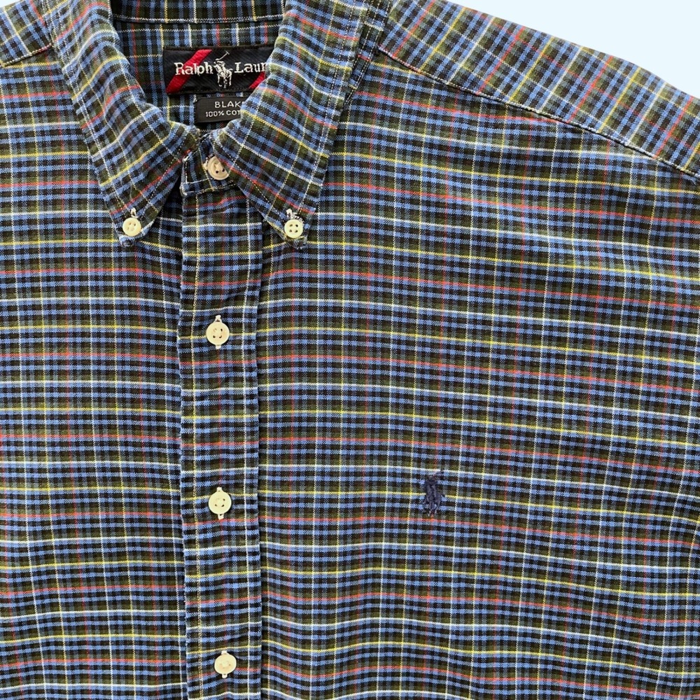 Ralph Lauren Blake Plaid Button Up Long Sleeve Shirt Mens L‎ Blue Multi